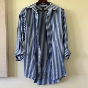 Blue and white striped button up